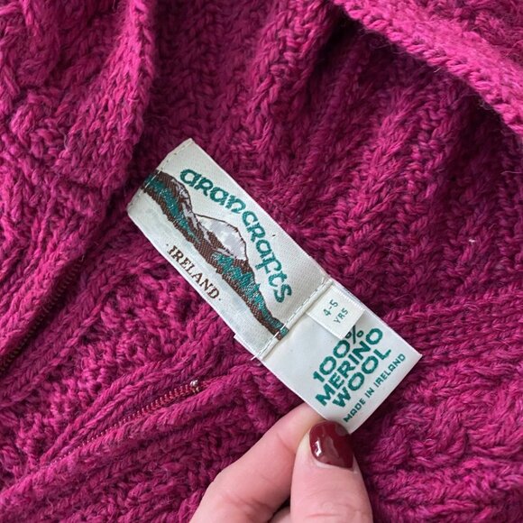 Aran Crafts Hooded Cardigan Sweater Cable Knit 100% Wool Ireland Girls 4-5 - Picture 3 of 5